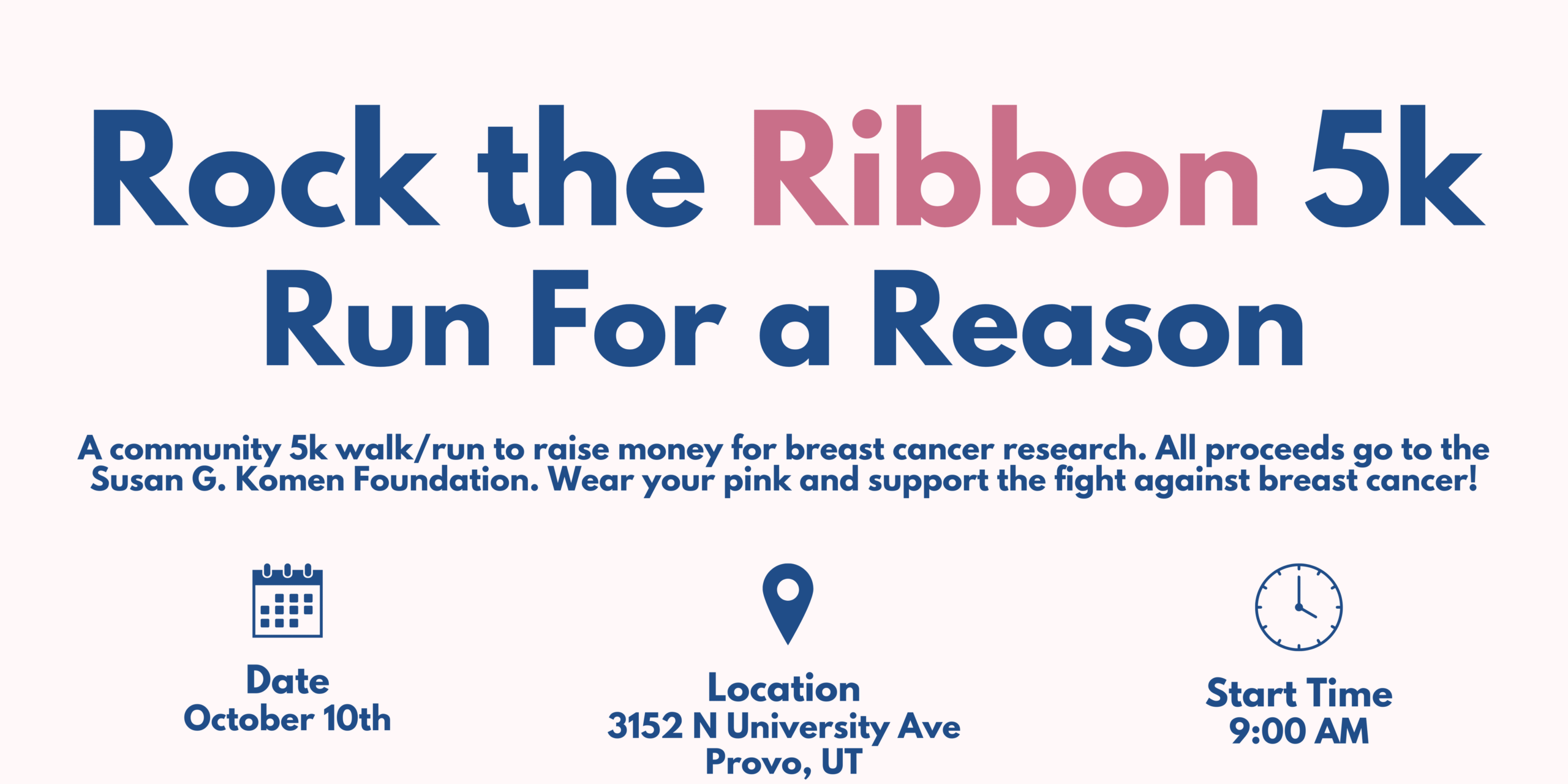 Rock the Ribbon 5k Walk and run date and time. Location and course map.